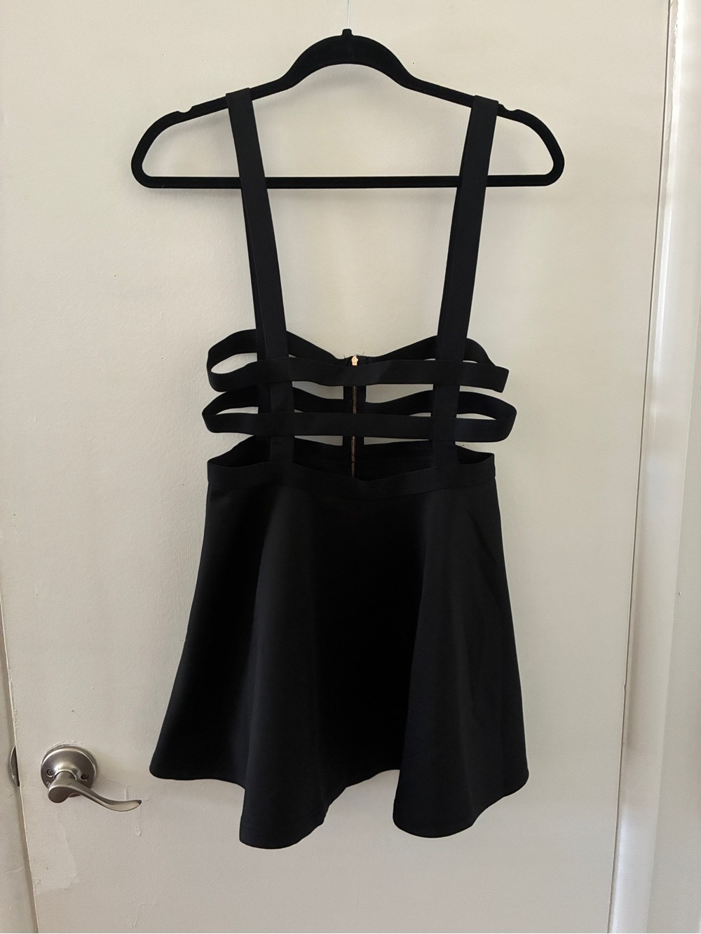 Black Neoprene Pinafore Skater Dress